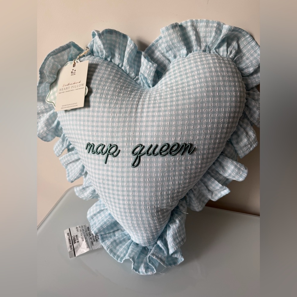 Viral blue gingham Nap Queen Heart throw Pillow